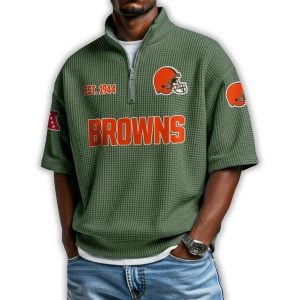 Browns Est 1944 Waffle Stand Collar Half Zip Polo Shirt1