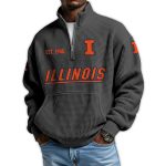 Illinois Football Est 1946 Waffle Stand Collar Half Zip Sweatshirt