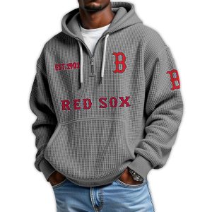 Red Sox Est 1901 Quarter Zip Waffle Hoodie1