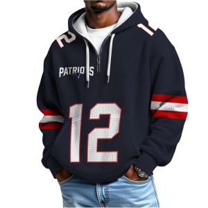 Tom Brady 12 Patriots Quarter Zip Waffle Hoodie1