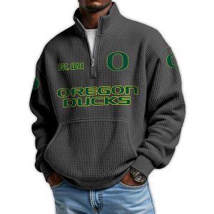 Ducks Football Est 1894 Waffle Stand Collar Half Zip Sweatshirt1