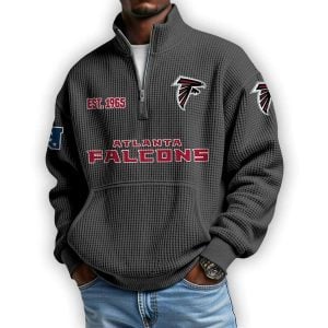 Falcons Est 1965 Waffle Stand Collar Half Zip Sweatshirt1