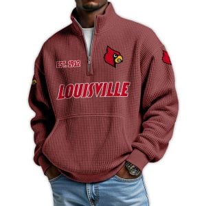 Louisville Football Est 1912 Waffle Stand Collar Half Zip Sweatshirt