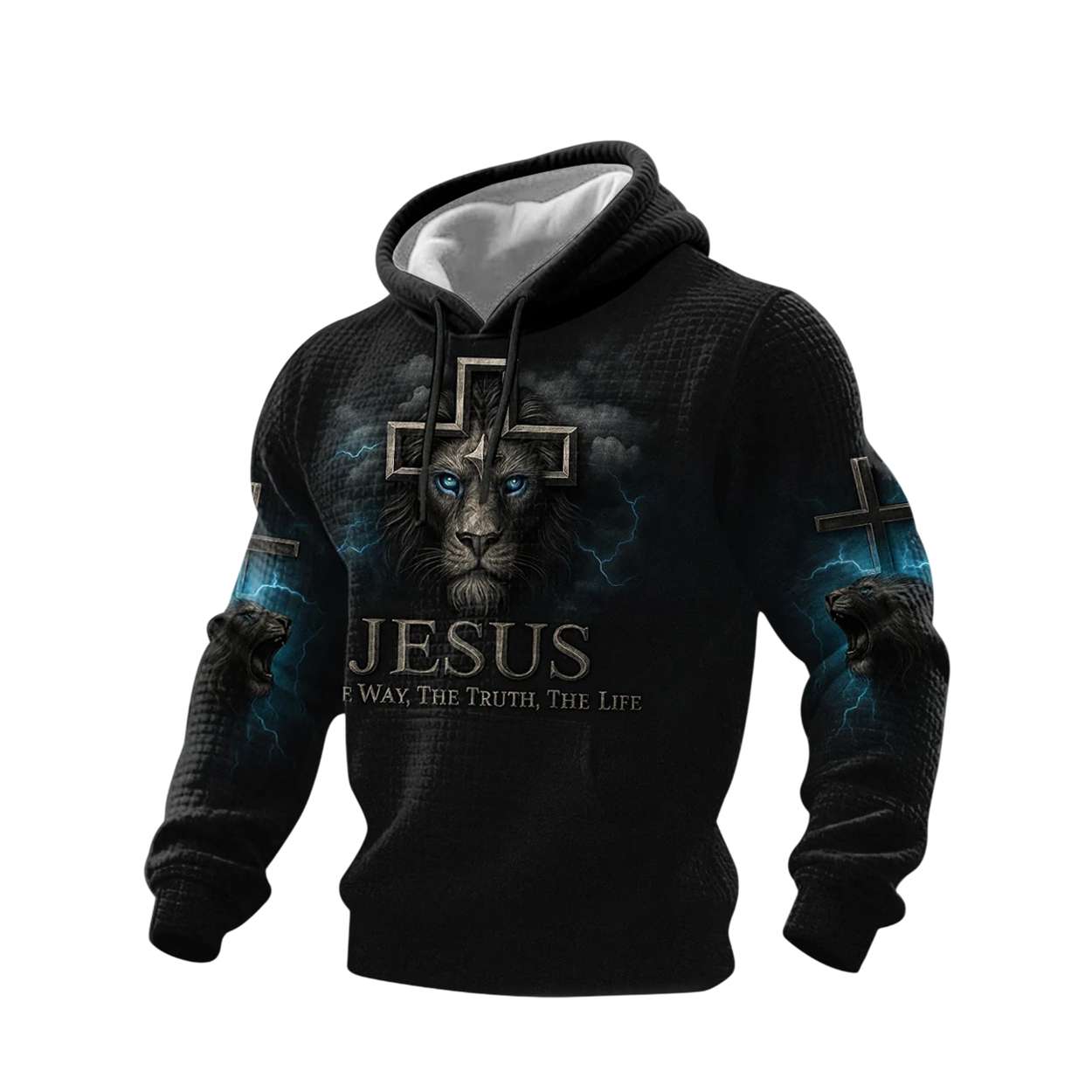 Jesus The Way The Truth The Life Lion Print Waffle Hoodie