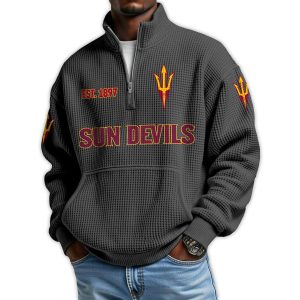 Sun Devils Football Est 1897 Waffle Stand Collar Half Zip Sweatshirt1