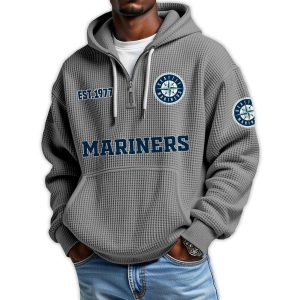 Mariners Est 1977 Quarter Zip Waffle Hoodie3