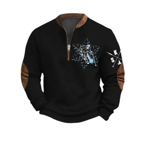 Mens Vintage Apres Ski Design Printed Zip Collar Sweatshirt3