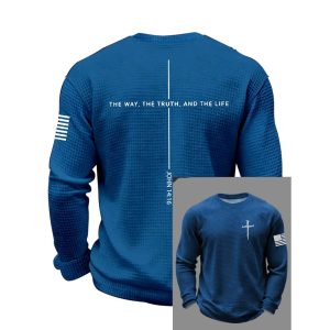 Mens Jesus The Way The Truth The Life Cross Waffle Long Sleeve T Shirt3