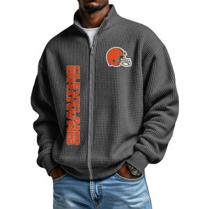 Browns Football Waffle Zip Up Sweatshirt