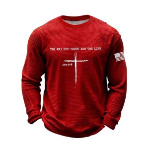 Mens Jesus The Way The Truth The Life John 14 6 Christian Cross Waffle Long Sleeve T Shirt3