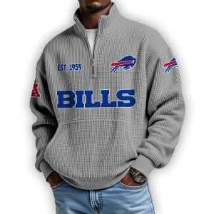 Bills Est 1959 Waffle Stand Collar Half Zip Sweatshirt3