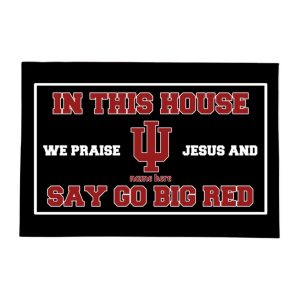 Customized Hoosiers In This House We Praise Jesus and Say Go Big Red Doormat1
