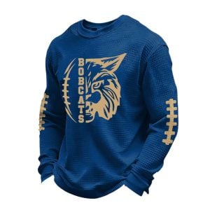 Mens Bobcats Football Print Waffle Sweatshirt1