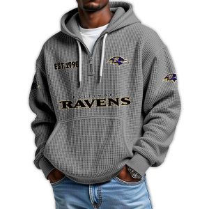 Ravens Est 1998 Quarter Zip Waffle Hoodie3