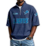 Lions Est 1930 Waffle Stand Collar Half Zip Polo Shirt