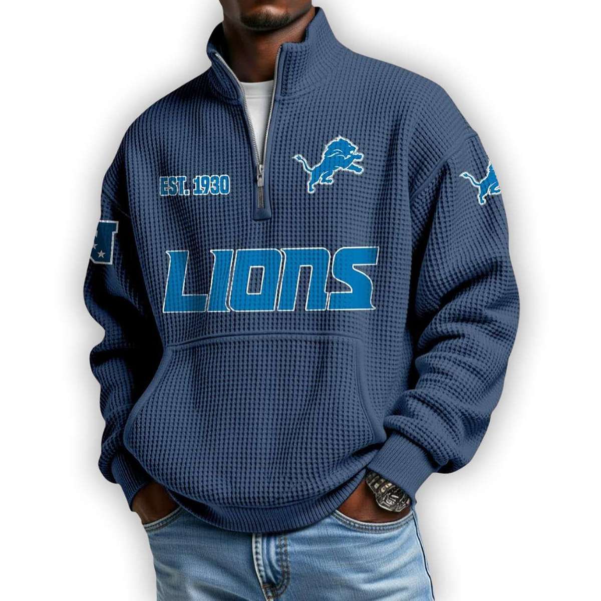 Lions Est 1930 Waffle Stand Collar Half Zip Sweatshirt Lions Est 1930 Waffle Stand Collar Half Zip Sweatshirt