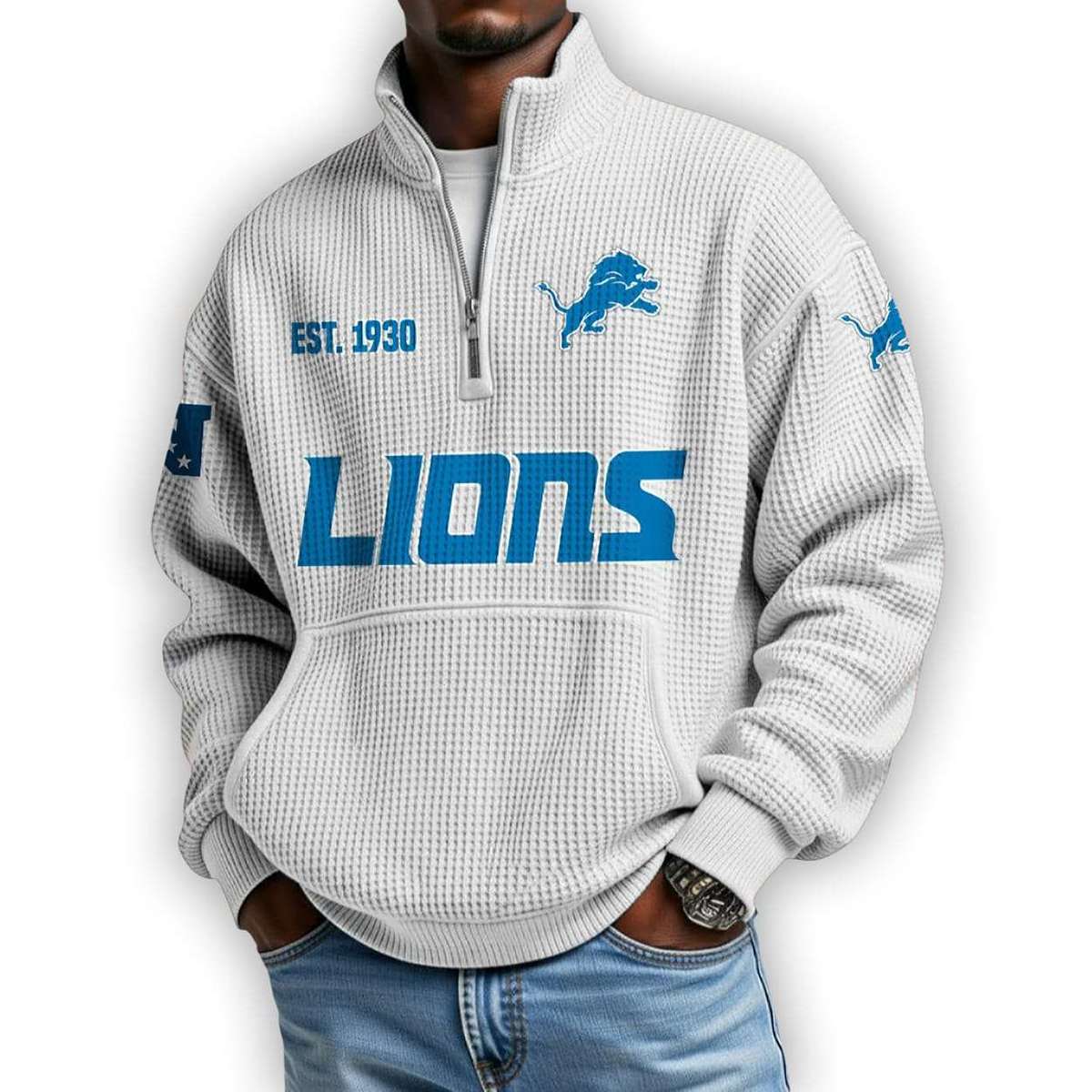 Lions Est 1930 Waffle Stand Collar Half Zip Sweatshirt Lions Est 1930 Waffle Stand Collar Half Zip Sweatshirt