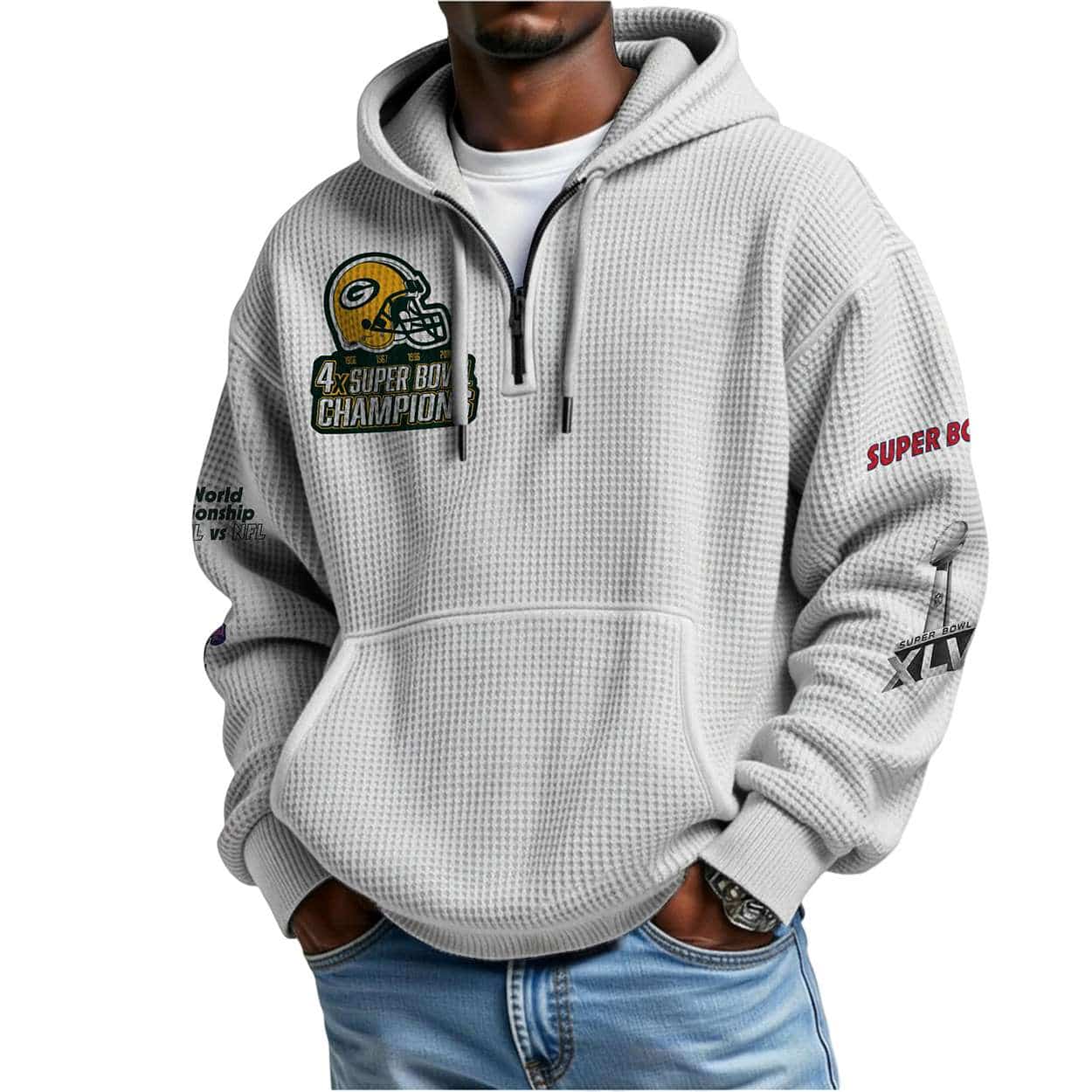 Love 10 Packers 4X SBowl Champions Quarter Zip Waffle Hoodie Love 10 Packers 4X SBowl Champions Quarter Zip Waffle Hoodie