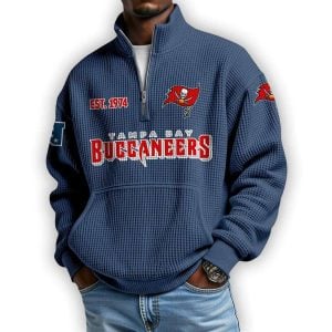 Buccaneers Est 1974 Waffle Stand Collar Half Zip Sweatshirt3
