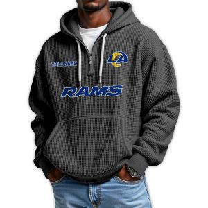 2025 Personalized Rams Quarter Zip Waffle Hoodie