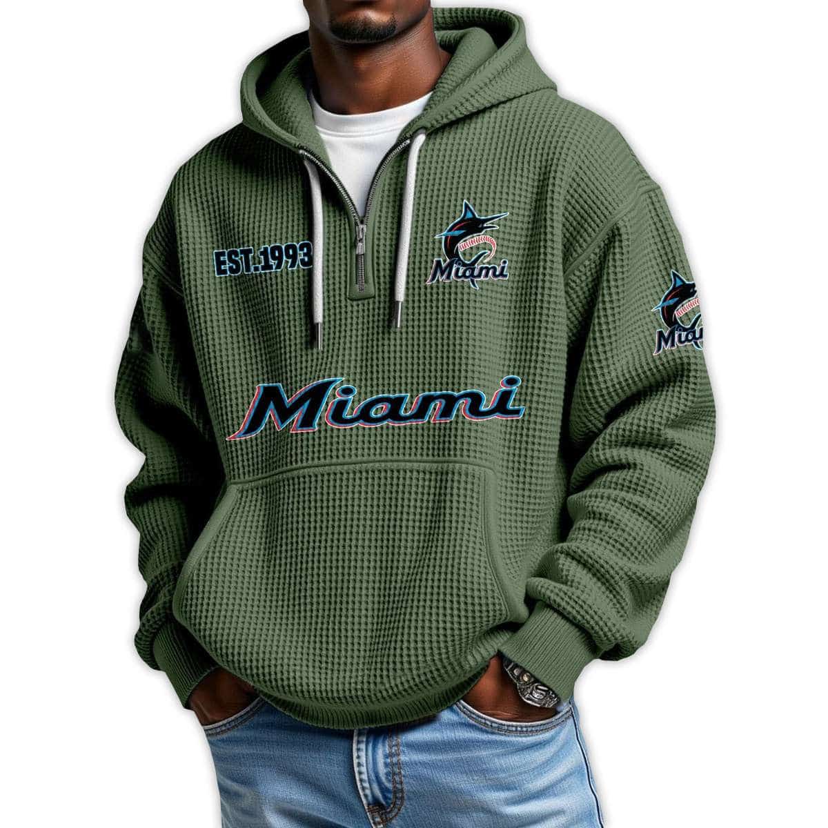 Marlins Est 1993 Quarter Zip Waffle Hoodie Marlins Est 1993 Quarter Zip Waffle Hoodie
