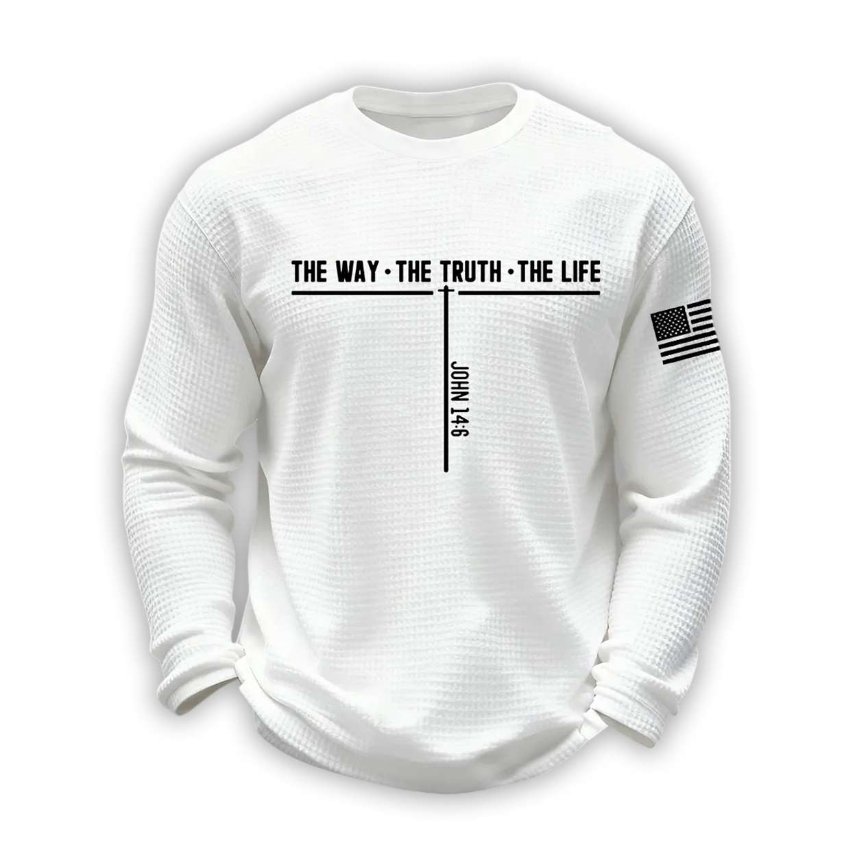 Mens Jesus The Way The Truth The Life Cross Waffle Long Sleeve T Shirt Men's Jesus The Way The Truth The Life Cross Waffle Long Sleeve T-Shirt