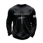 Men's Jesus The Way The Truth The Life John 14 6 Christian Cross Waffle Long Sleeve T-Shirt