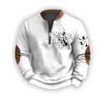 Men's Vintage Apres-Ski Design Printed Zip Collar Sweatshirt