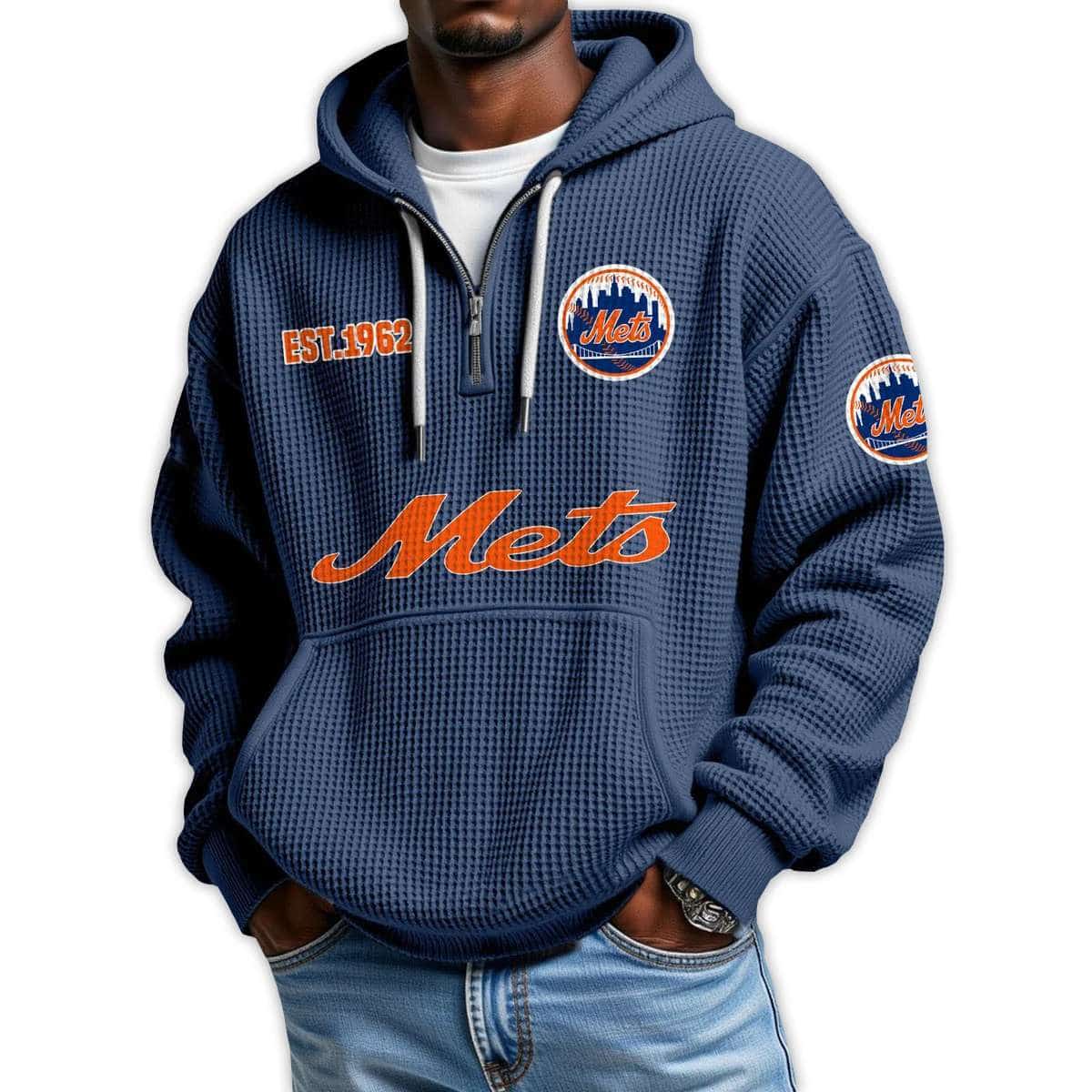 Mets Est 1962 Quarter Zip Waffle Hoodie Mets Est 1962 Quarter Zip Waffle Hoodie