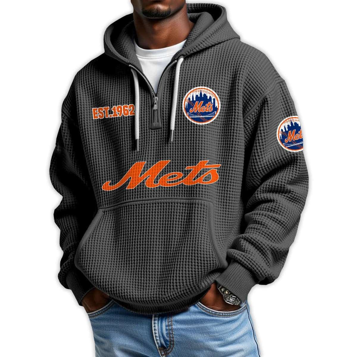 Mets Est 1962 Quarter Zip Waffle Hoodie Mets Est 1962 Quarter Zip Waffle Hoodie