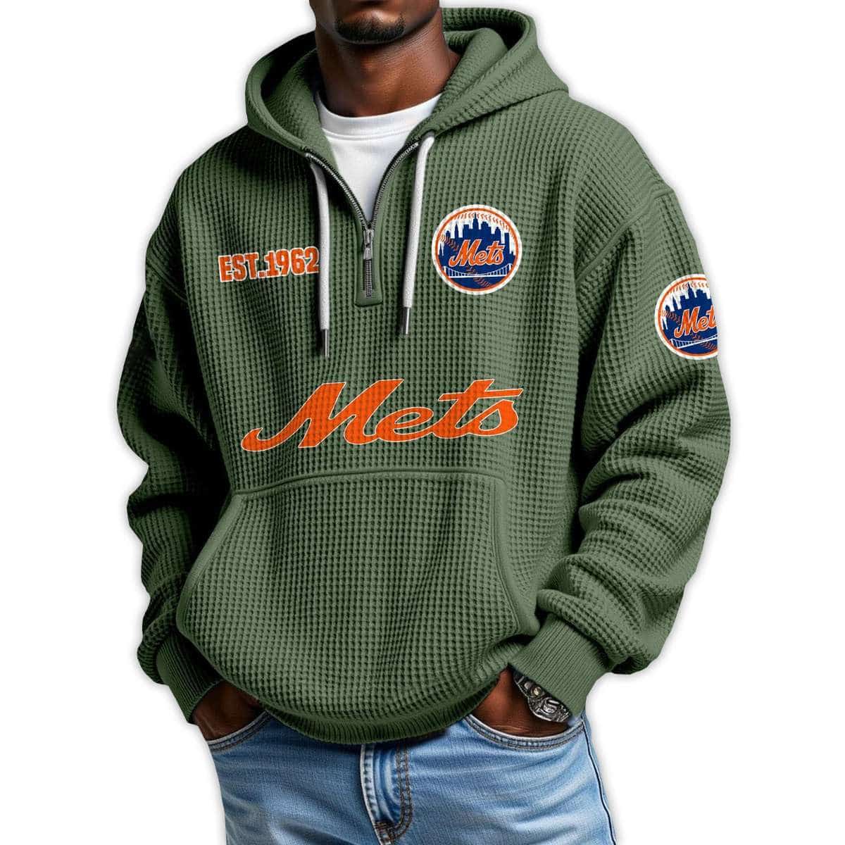 Mets Est 1962 Quarter Zip Waffle Hoodie Mets Est 1962 Quarter Zip Waffle Hoodie