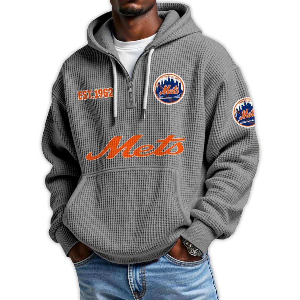 Mets Est 1962 Quarter Zip Waffle Hoodie Mets Est 1962 Quarter Zip Waffle Hoodie
