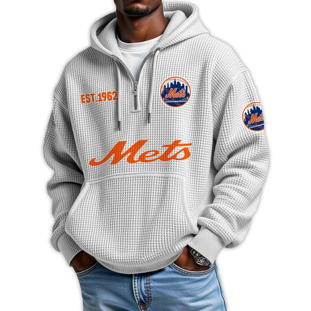 Mets Est 1962 Quarter Zip Waffle Hoodie Mets Est 1962 Quarter Zip Waffle Hoodie