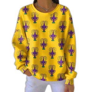 Women's Crawfish Mardi Gras Print Pit Striped Sweatshirt 2 Womens Crawfish Mardi Gras Print Pit Striped Sweatshirt2