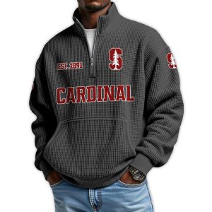 Cardinal Football Est 1891 Waffle Stand Collar Half Zip Sweatshirt1