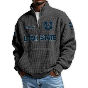 Utah State Football Est 1892 Waffle Stand Collar Half Zip Sweatshirt 1 Utah State Football Est 1892 Waffle Stand Collar Half Zip Sweatshirt1