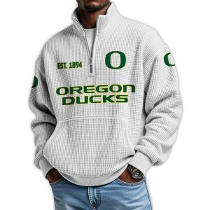 Ducks Football Est 1894 Waffle Stand Collar Half Zip Sweatshirt4