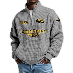 Southern Miss Football Est 1912 Waffle Stand Collar Half Zip Sweatshirt2