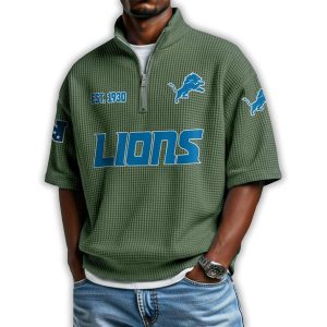Lions Est 1930 Waffle Stand Collar Half Zip Polo Shirt2