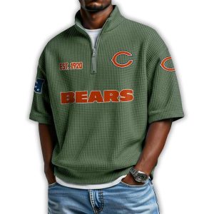 Bears Est 1920 Waffle Stand Collar Half Zip Polo Shirt 1 Bears Est 1920 Waffle Stand Collar Half Zip Polo Shirt1