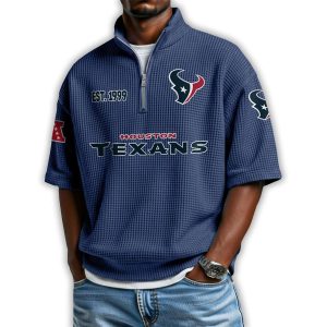 Texans Est 1999 Waffle Stand Collar Half Zip Polo Shirt