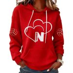Nebraska Volleyball Hearts Printed Waffle Hoodie