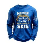 Never Underestimate An Old Man With A Pair Of Skis Waffle Long-Sleeve T-Shirt