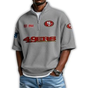 49ers Est 1944 Waffle Stand Collar Half Zip Polo Shirt2