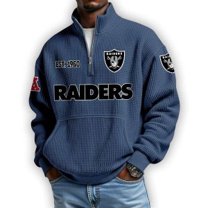 Raiders Est 1960 Waffle Stand Collar Half Zip Sweatshirt3