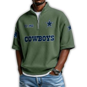Cowboys Est 1960 Waffle Stand Collar Half Zip Polo Shirt 3 Cowboys Est 1960 Waffle Stand Collar Half Zip Polo Shirt3