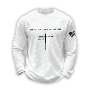 Mens Jesus The Way The Truth The Life John 14 6 Christian Cross Waffle Long Sleeve T Shirt2
