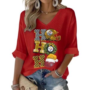 Steelers HO HO HO Football Christmas Waffle Long Sleeve T Shirt