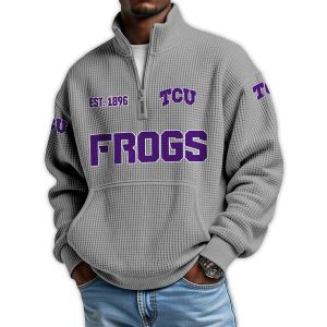 Frogs Football Est 1896 Waffle Stand Collar Half Zip Sweatshirt2