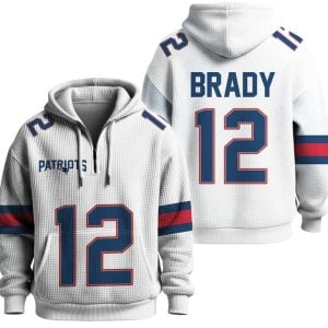 Tom Brady 12 New England Football Quarter Zip Waffle Hoodie
